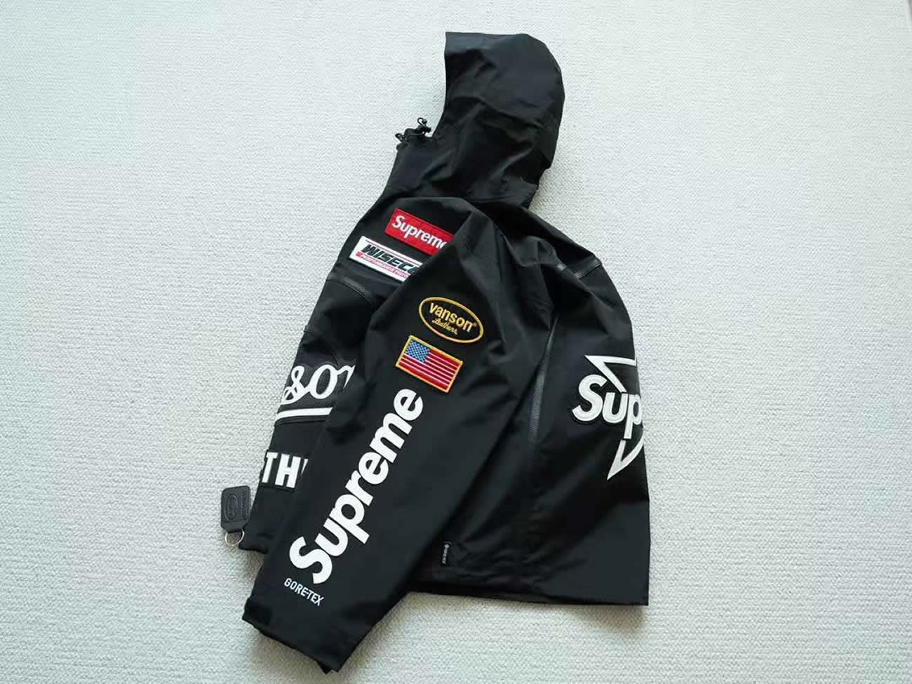 Supreme Vanson Leathers Gore Tex Shell Jacket Black Blue White Fw25 (4) - www.newkick.vip